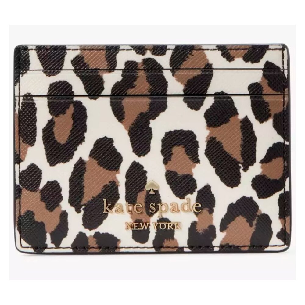 S Kate Spade Madison Leopard Small Slim Card Holder KH780 NWT Cheetah $89